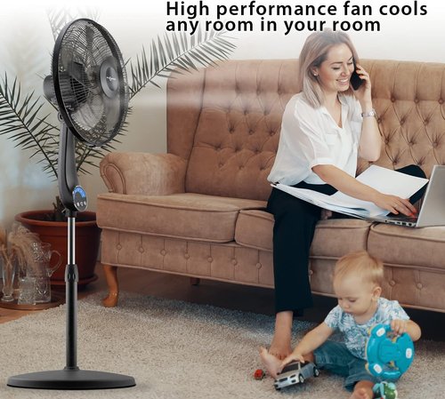 Air Monster 16" Oscillating Pedestal Fan - Ultra Powerful, Quiet & Adjustable Height | Remote Control, Black