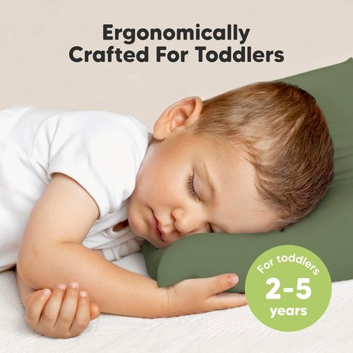 My Little Dreamy Toddler Pillow - Organic Cotton Travel Bed Pillow with Case | Soft & Breathable, 13x18" for Ages 2-5 (Jungle Green)
