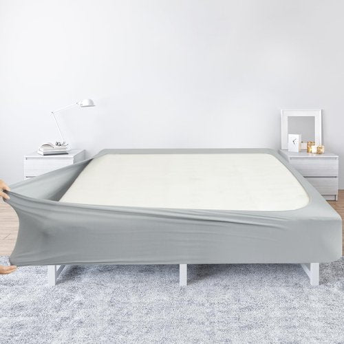 Box Spring Cover Queen Size - Jersey Knit & Stretchy Wrap Around 4 Sides of The Box Spring, Alternative for Bed Skirt, Ultra Soft, Wrinkle & Fading Resistant, Gray