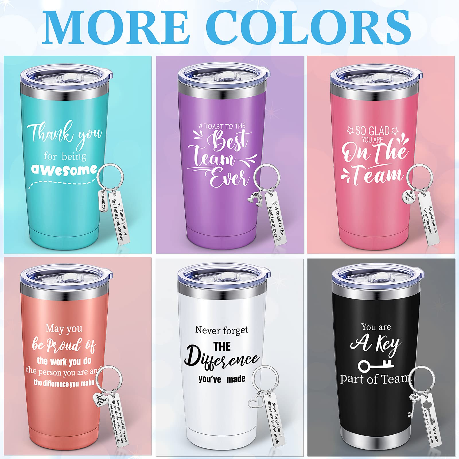 Thank You Gifts for Women Men 20 oz Inspirational Tumbler with Keychain Insulated Stainless Steel Appreciation Tumblers Team Motivational Encouragement Gift for Coworker Employees (Multicolor, 12 Pcs)