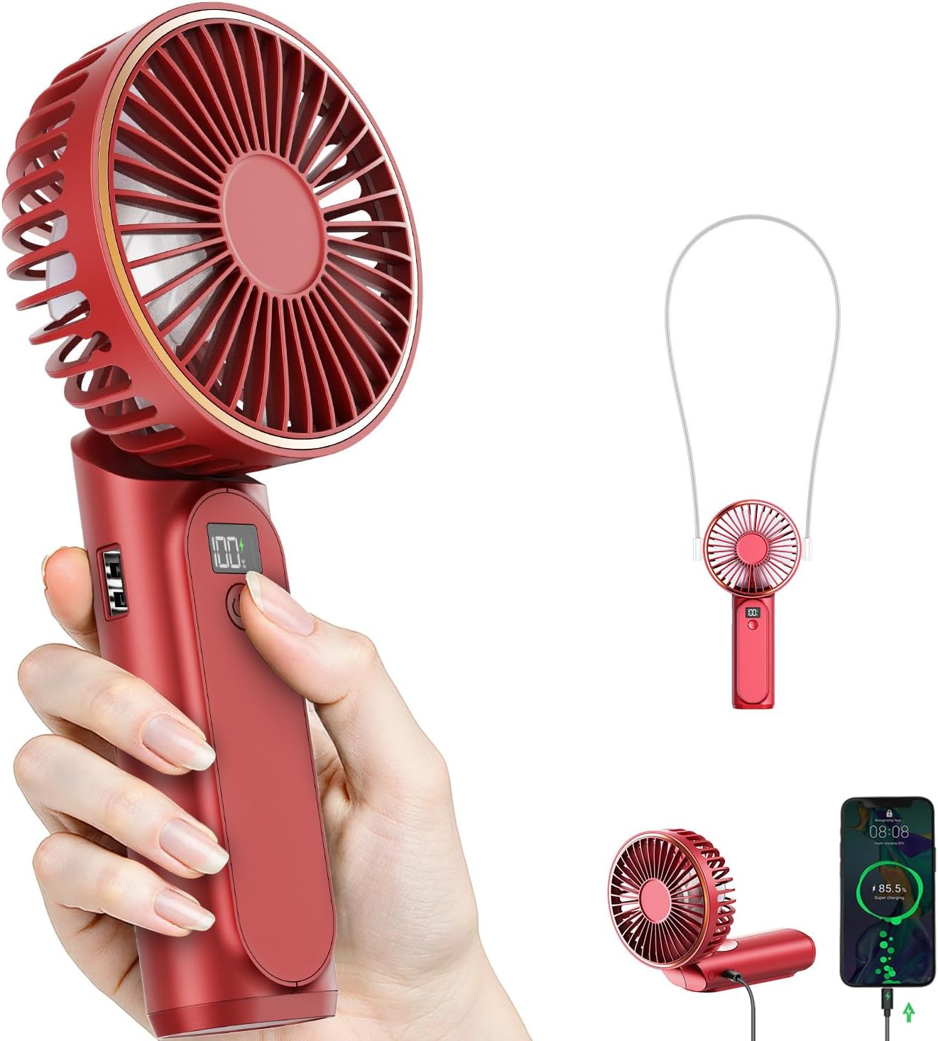 Skiennix Portable Handheld Fan - 4000mAh Battery, 6 Speed Settings, Adjustable 180° | USB Rechargeable