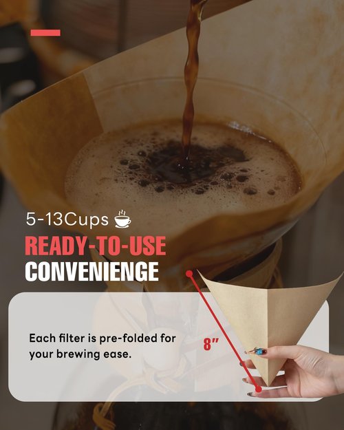 Brew Choice 100ct Pre-folded Unbleached Cone Coffee Filters, Upgraded 30% Thicker Natural Paper for Pure Taste, Compatible with Chemex Pour-Over Coffee Makers