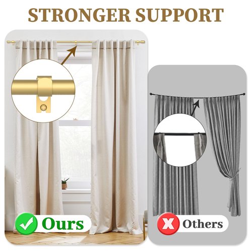 GXOACKJ Curtain Rods for Windows 28 to 48-60 Inches, 5/8 Inch Gold Adjustable Small Curtain Rod Set with Brackets for Bedroom Living Room