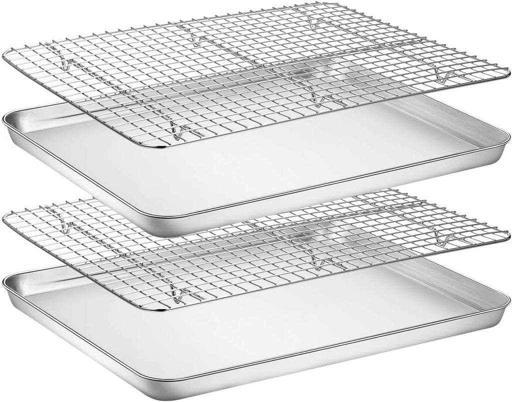 Wildone Baking Sheet Set - Stainless Steel Cookie Pans with Cooling Racks | 18 x 13 Inch, Non-Toxic & Heavy Duty