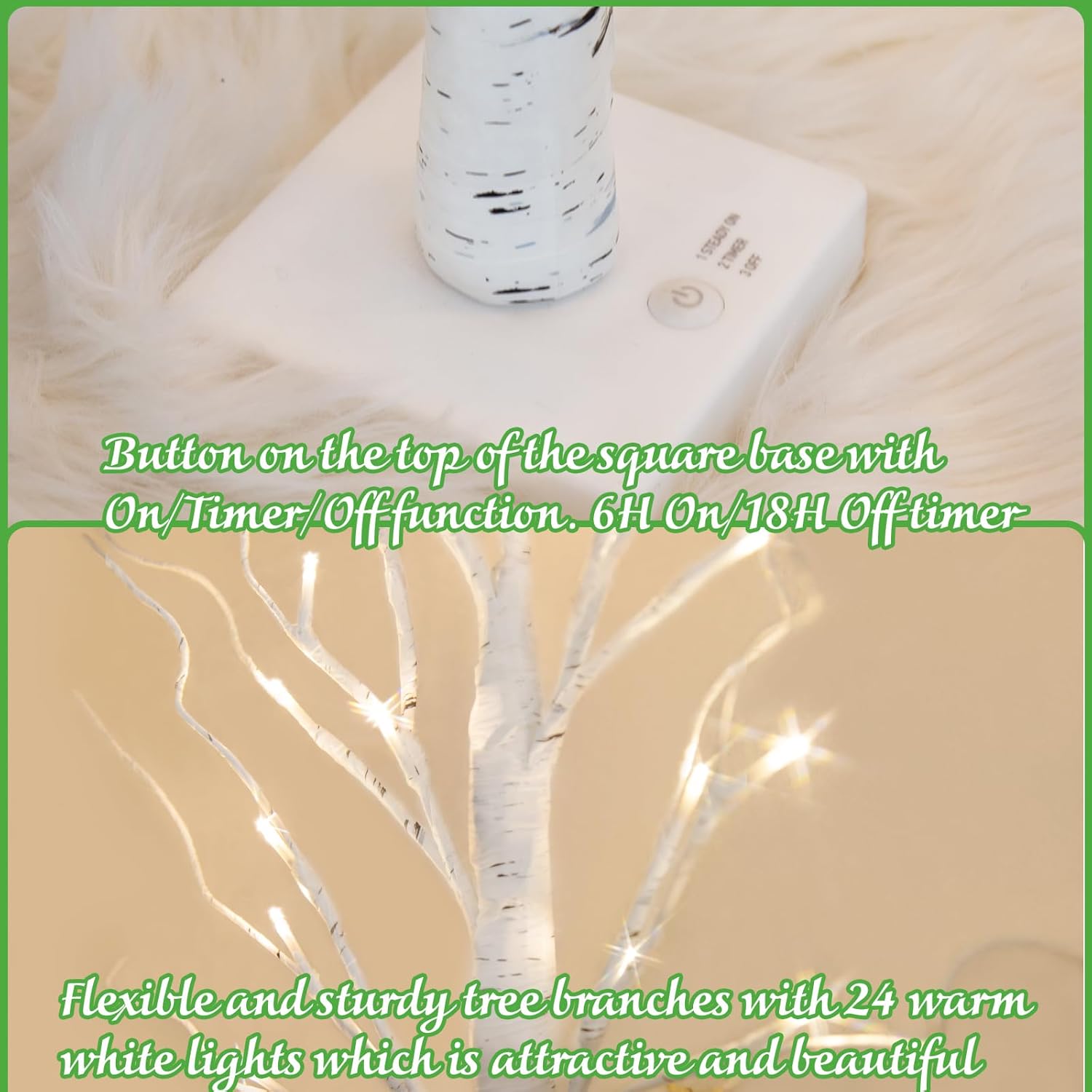 PEIDUO 2FT Birch Tree Easter Decorations - LED Light Up Tree Lamp with Timer & Warm White Glow | Indoor Table Decor (2PK)