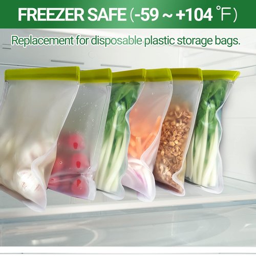 LKSUMPT 6 Pack Freezer Bags Gallon, Reusable Freezer Bags, Food Storage Bags, BPA Free Same as Reusable Ziploc Bags, Leakproof Extra Thick for Traveling & Household, Grey