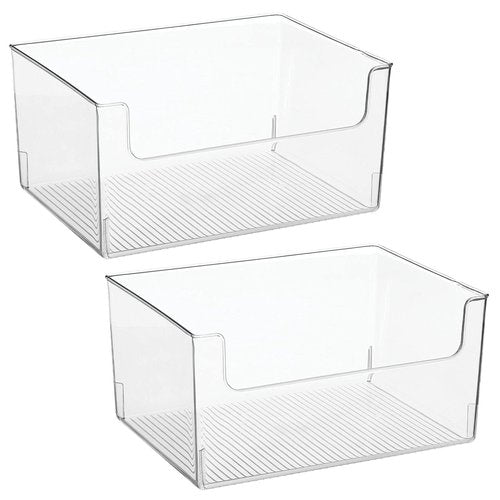 mDesign 2 Pack Clear Plastic Modern Open Front Dip Storage Organizer Bin Basket for Kitchen Organization - Shelf, Cupboard, Cabinet, and Pantry - 12x12x8 inches