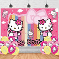 Cartoon Hello Cat Happy Birthday Banner Backdrop for The Kitty Cat Birthday Party Supplies (5x3ft)