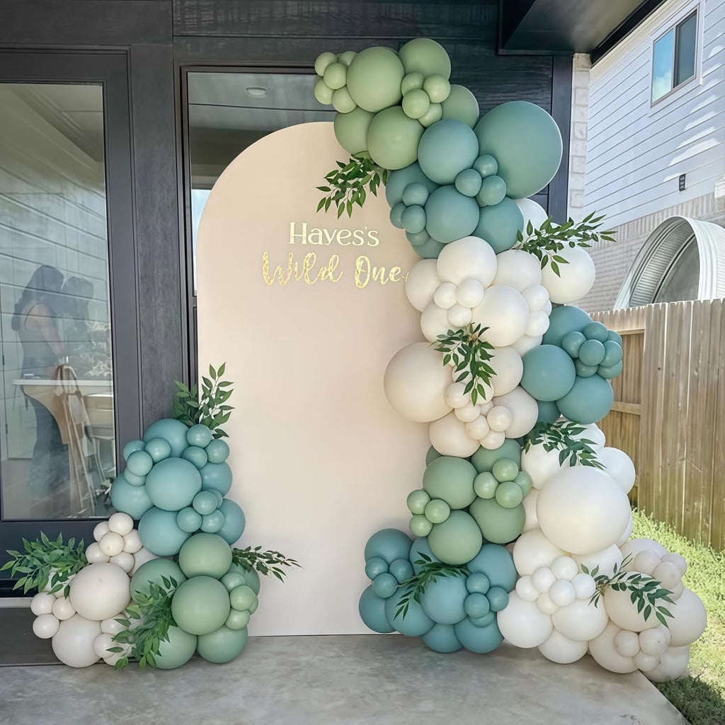 Skiennix Balloon Garland Kit - 107 PCS Dusty Sage Green & Gold Arch for Boho Birthday & Wedding Decor