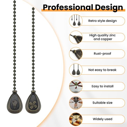 MARRTEUM Ceiling Fan Pull Chain Extender, 4 Pcs 12 Inches Long Ceiling Fan Pull Chain Extension Pendant Ornament Set with Connector for Ceiling Fan and Light Lamp Decoration (Antique Bronze)