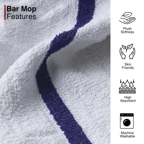 CASA COPENHAGEN Classic Bar Mop Towels - Pack of 12, 10"x10" 100% Cotton, Highly Absorbent & Durable Towels, Multipurpose Kitchen Towels for Home, Bar, Restaurant, Cleaning & More