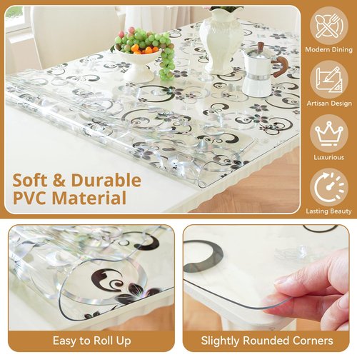 LovePads Floral Table Protector 40 x 72 Inch, 2mm Thick Plastic Table Cover, Waterproof Vinyl Tablecloth Rectangular Desk Protector Mat for Kitchen, Dining Room & Coffee Tabletop