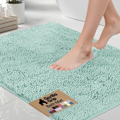 GORILLA GRIP Bath Rug Mat - Soft Absorbent Chenille with Quick Dry Microfiber | Washable 24x17 Seablue