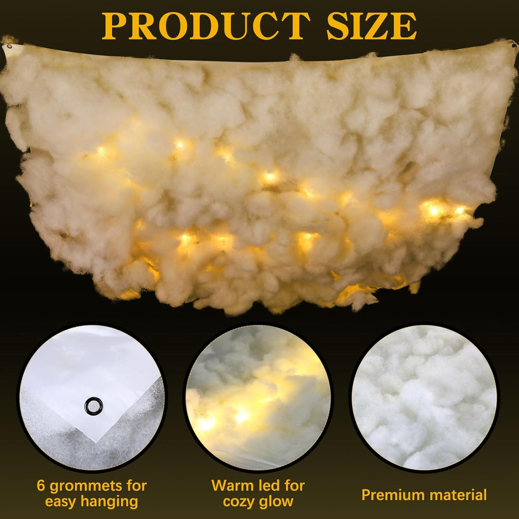 Suncalla Artificial Cloud Props - 3D Imitation Cotton Hanging Decoration with LED Lights | 3x4.3 ft for Parties & Events