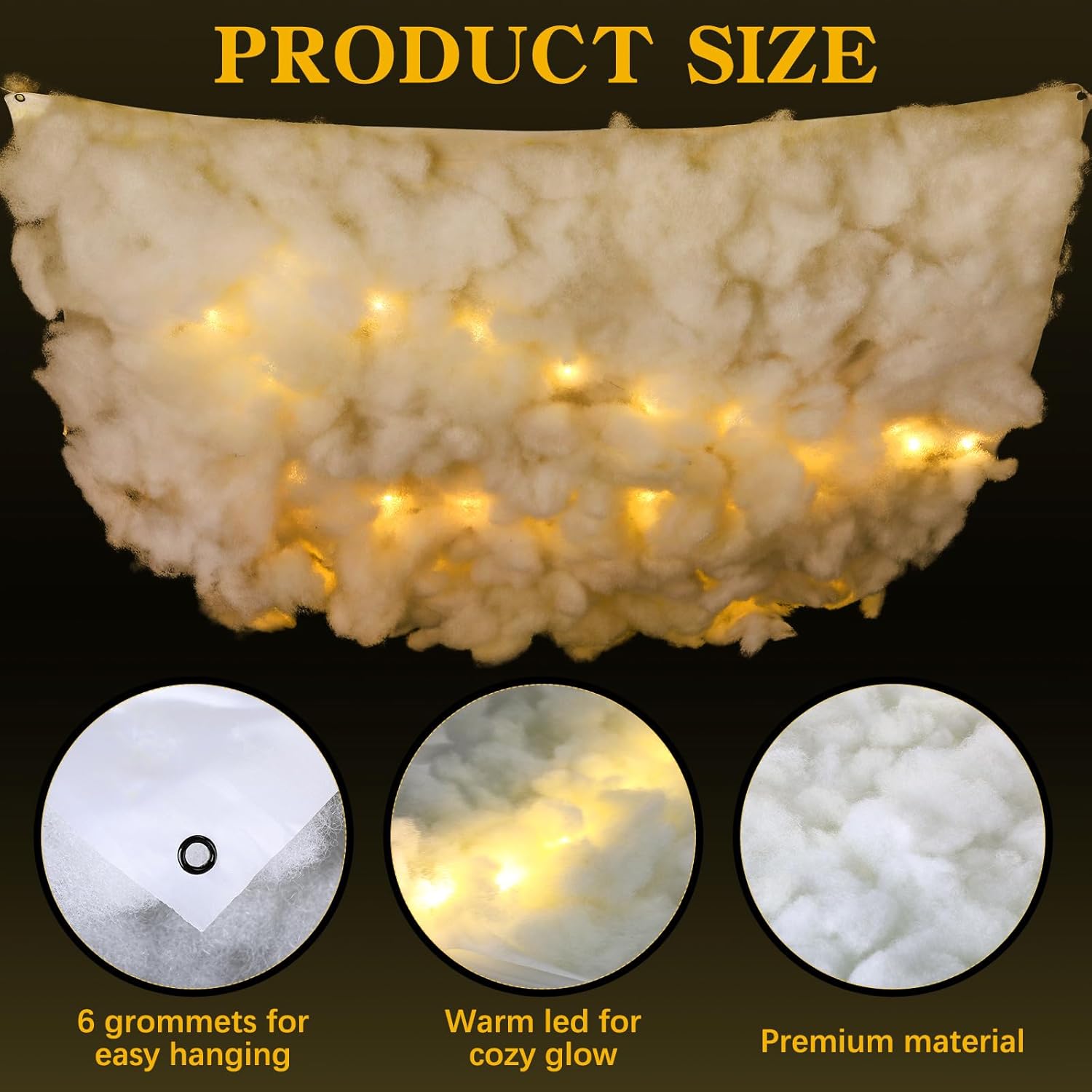 Suncalla Artificial Cloud Props - 3D Imitation Cotton Hanging Decoration with LED Lights | 3x4.3 ft for Parties & Events