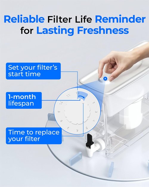 Waterdrop 0 TDS 35-Cup Slim Water Filter Dispenser, Large Capacity, Reduces TDS, Chlorine, PFOA/PFOS and More, BPA Free, White (with 1 Filter)