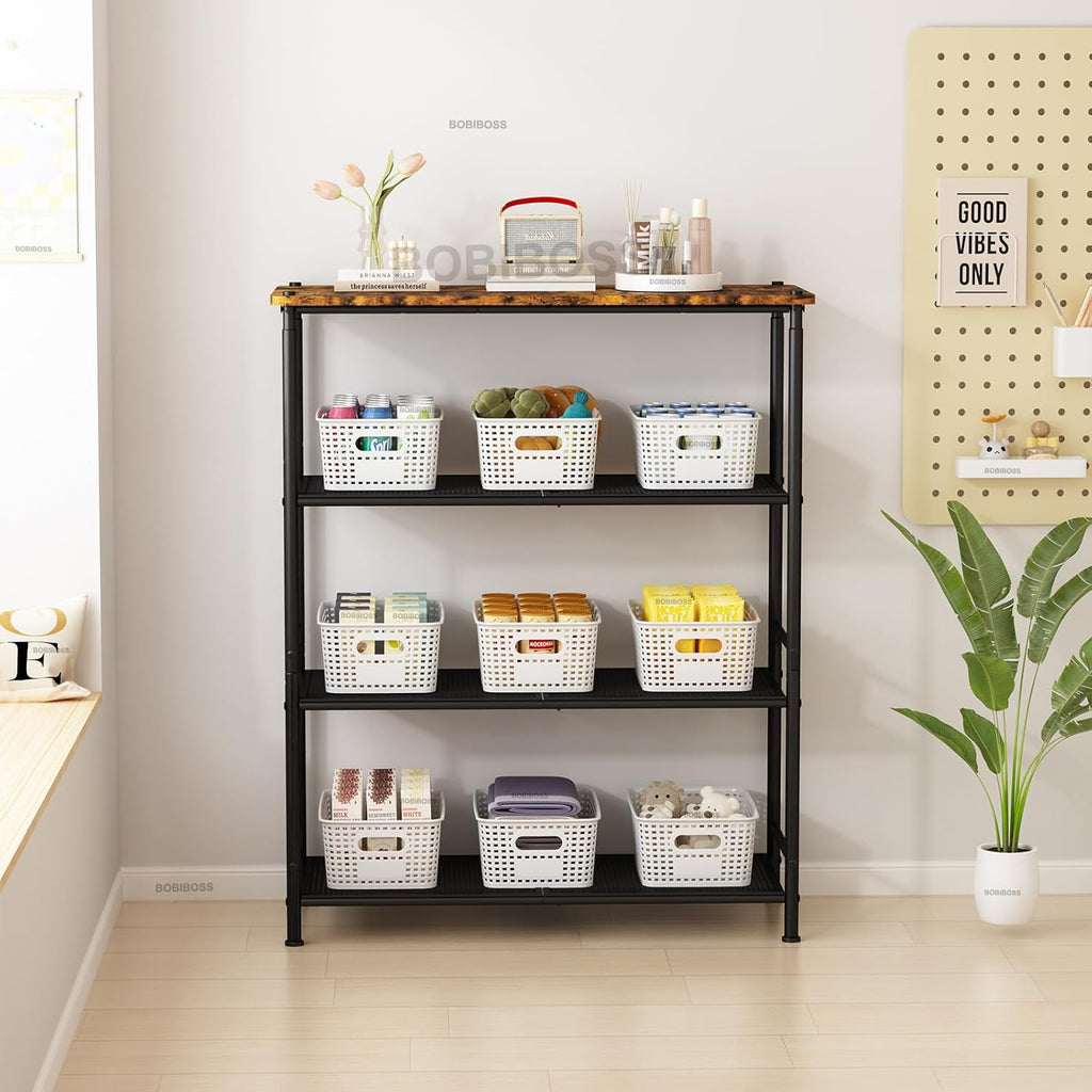 White Plastic Storage Baskets - 12 Pack Stackable Bins with Lids for Organizing | Cute Decorative Storage