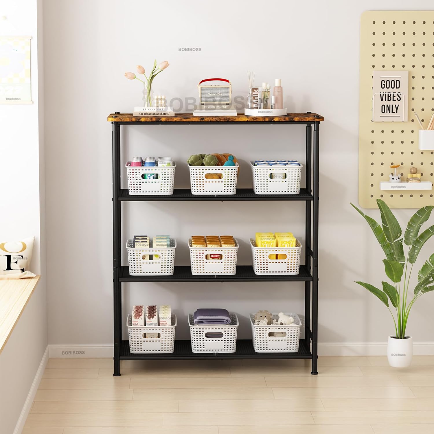 White Plastic Storage Baskets - 12 Pack Stackable Bins with Lids for Organizing | Cute Decorative Storage