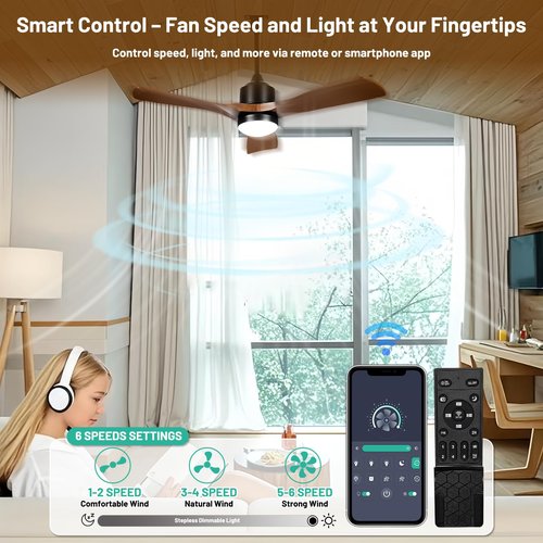AMZATYI 42 Inch Gazebo Fan - Smart Plug-in Outdoor Ceiling Fan with Light & Remote, IP65 Wet Rated, 16ft Cord, App Control for Patio, Pergola, Deck, Brown
