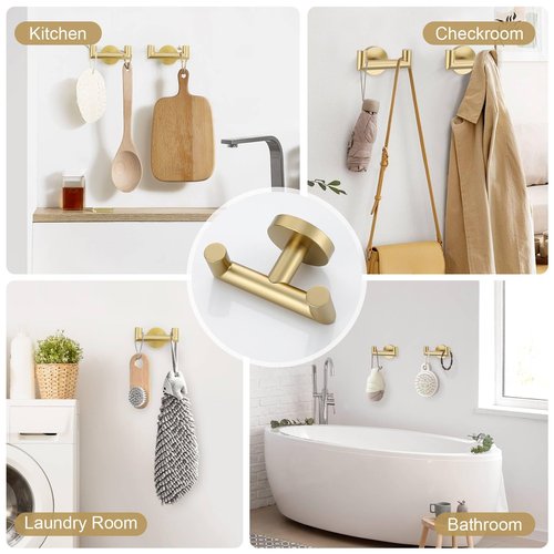 10-Piece Brushed Gold Towel Bar Set Bathroom Hardware Set Include 23.6in Towel Bar Toilet Paper Holder Towel Ring Upgraded Towel Hooks Towel Holder Set for Bathroom Stainless Steel Wall-Mounted