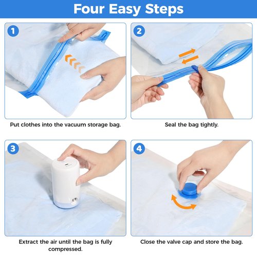 Eunhdet 15 Pack Travel Vacuum Storage Bags with Cordless Electric Pump, Combo Rechargeable Space Saver Vacuum Seal Bags for Clothing Travel Vaccine Sealed Storage Bag for Comforters Blankets Clothes