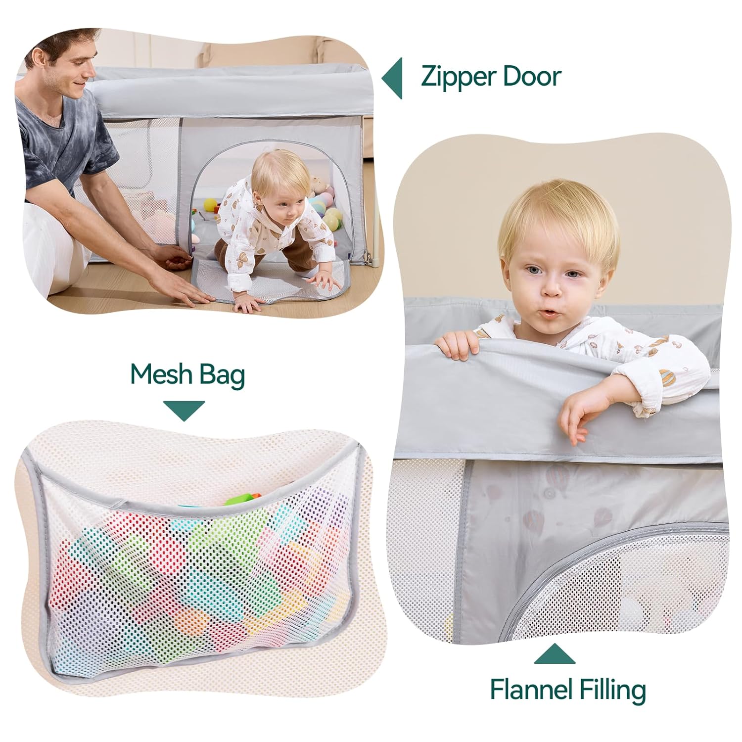 Babelio Foldable Baby Playpen - Portable 54.5" x 54.5" Playard with Mat | Indoor & Outdoor Safety Fence, Grey