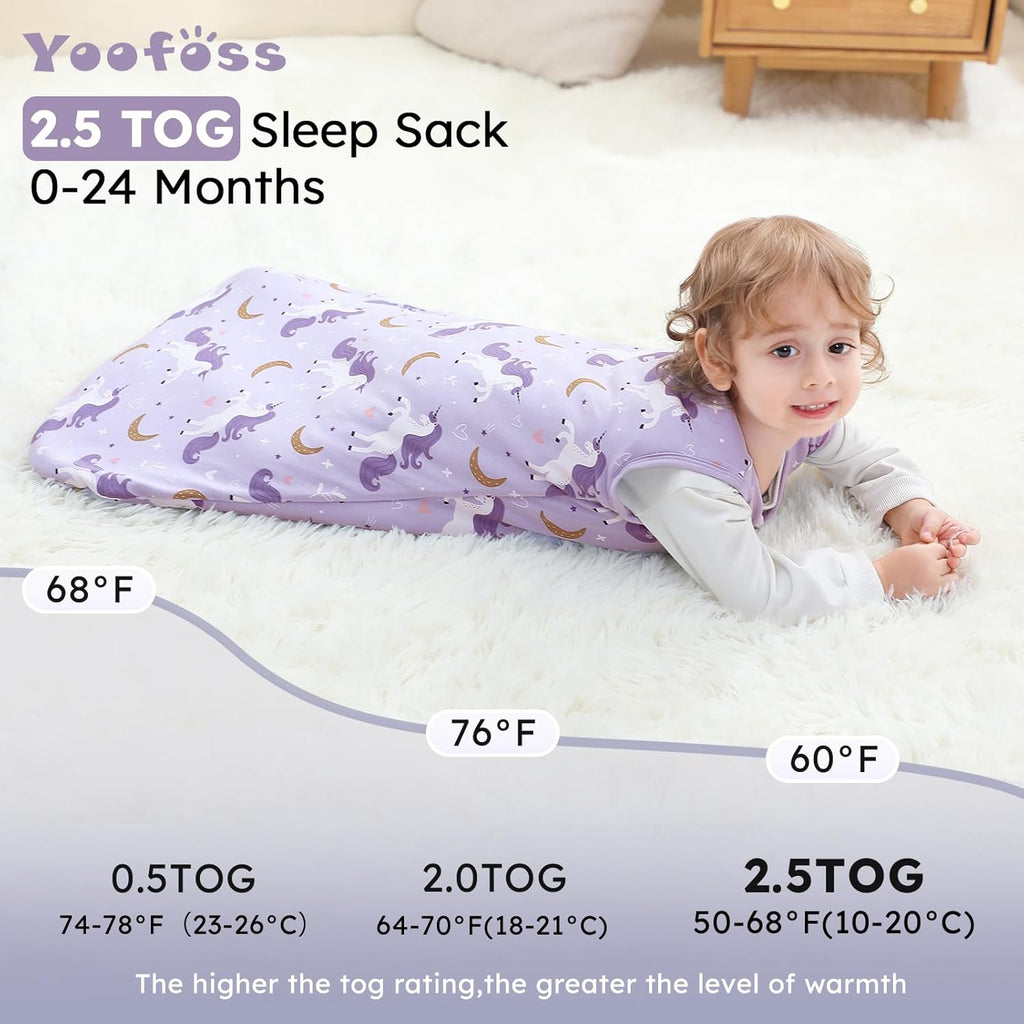Yoofoss Baby Sleep Sack - 100% Organic Cotton Wearable Blanket for 6-12 Months | TOG 2.5, 2-Way Zipper