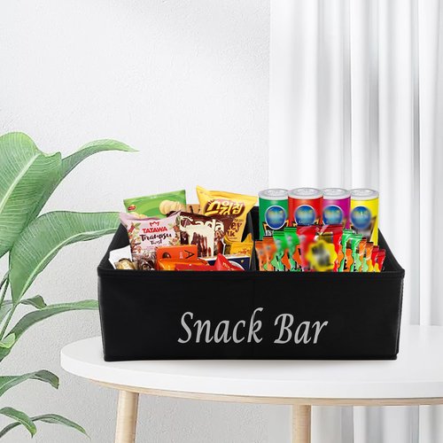Xbopetda Snack Organizer for Countertop, Fabric Snack Organizer with Handles, 2 Large Compartment Snack Container Snack Basket, Snack Bar Station Decor, Kitchen Pantry Organizer and Storage, Black