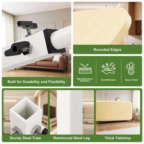 YFGNOEMI C Shaped End Table for Couch, Adjustable Height Couch Side Table, Horizontal 360°Swivel Small TV Tray Table Couch Side Tables That Slide Under (Wood)