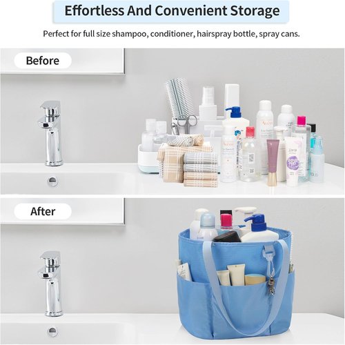 Mesh Shower Caddy - Portable Travel Toiletry Bag for Men & Women | Large Capacity Quick-Dry Design - Blue