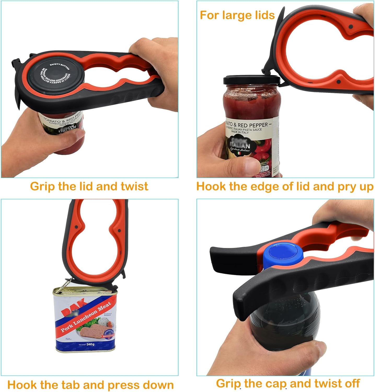 Otstar Jar Opener for Seniors - Multi-Function Non-Slip Grip & Corkscrew Tool | Ideal for Weak Hands
