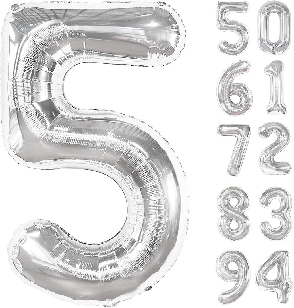 Silver 5 Balloon | 40-Inch Number 5 Balloon for 5th Birthday Decorations & Party Supplies