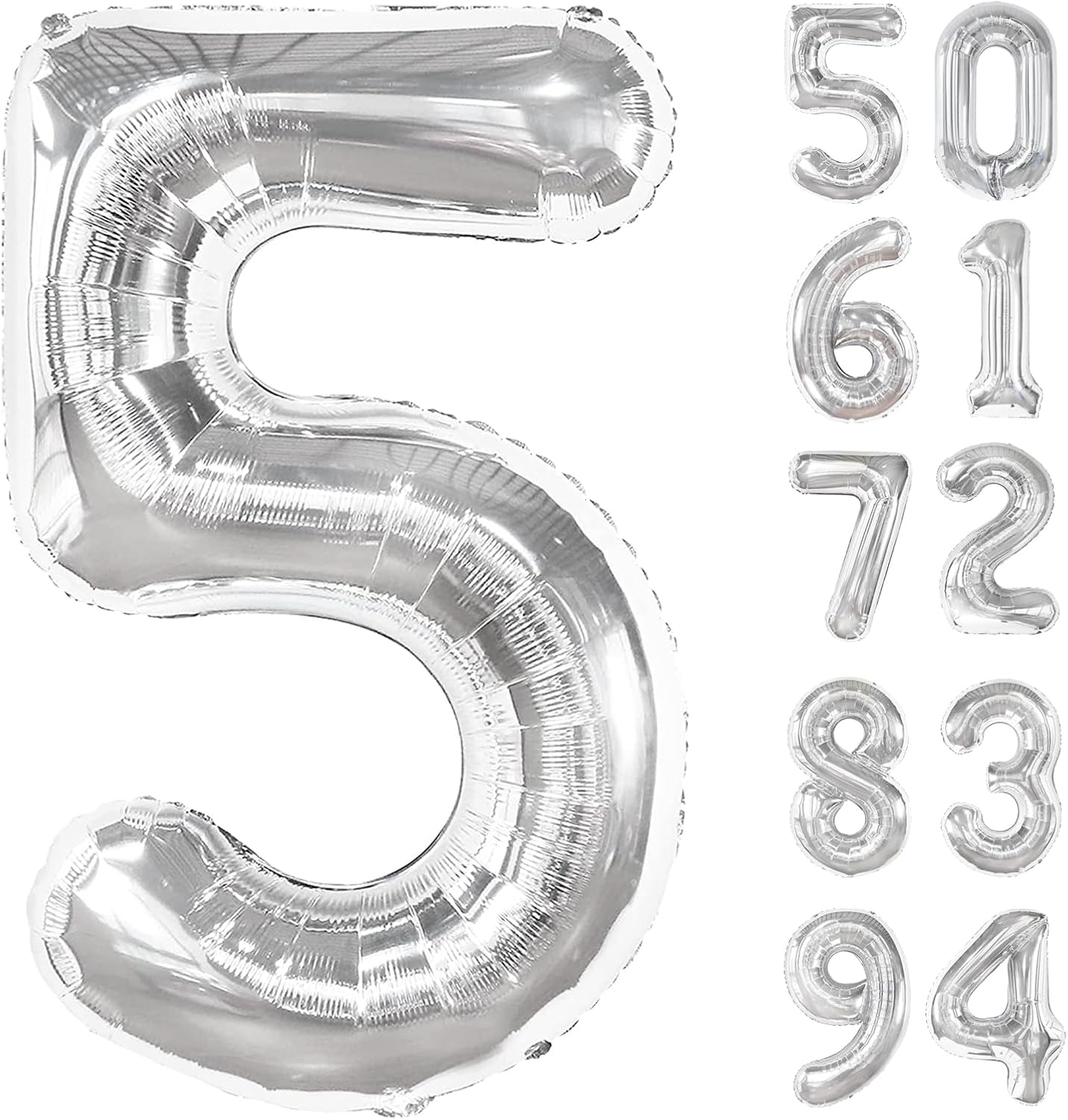 Silver 5 Balloon | 40-Inch Number 5 Balloon for 5th Birthday Decorations & Party Supplies