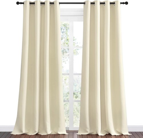 NICETOWN Beige Room Darkening Curtains - 96" Long | Total Privacy Drape Panels for Boho Farmhouse Decor (Set of 2, 55" Wide)