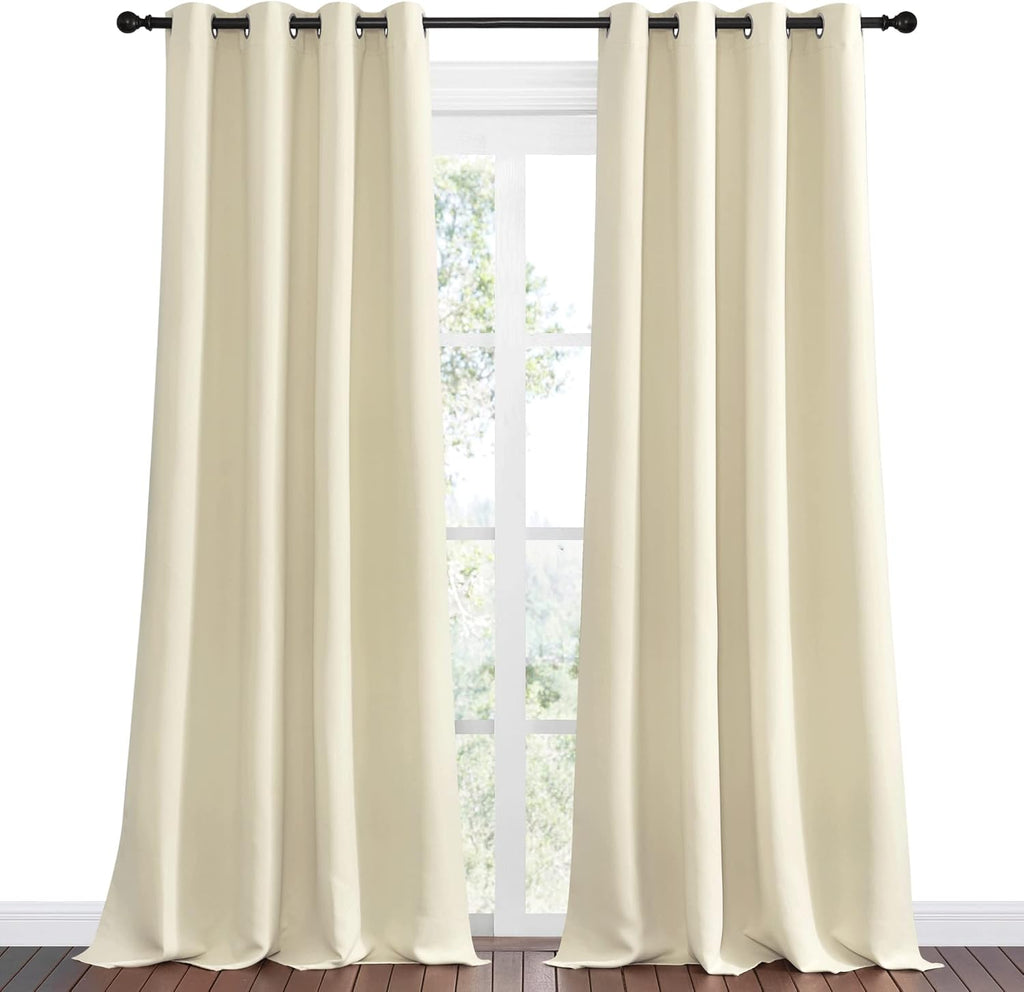 NICETOWN Room Darkening Curtains - Beige 120" Long | Set of 2 for Total Privacy in Boho Farmhouse Decor
