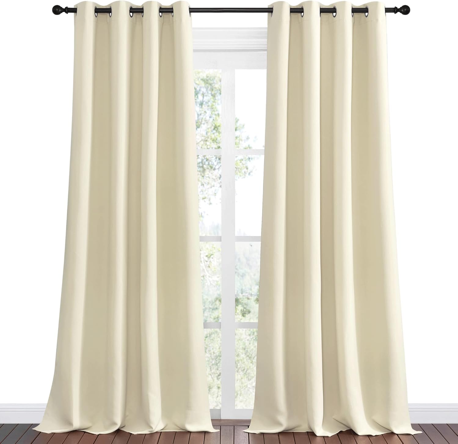 NICETOWN Room Darkening Curtains - Beige 120" Long | Set of 2 for Total Privacy in Boho Farmhouse Decor