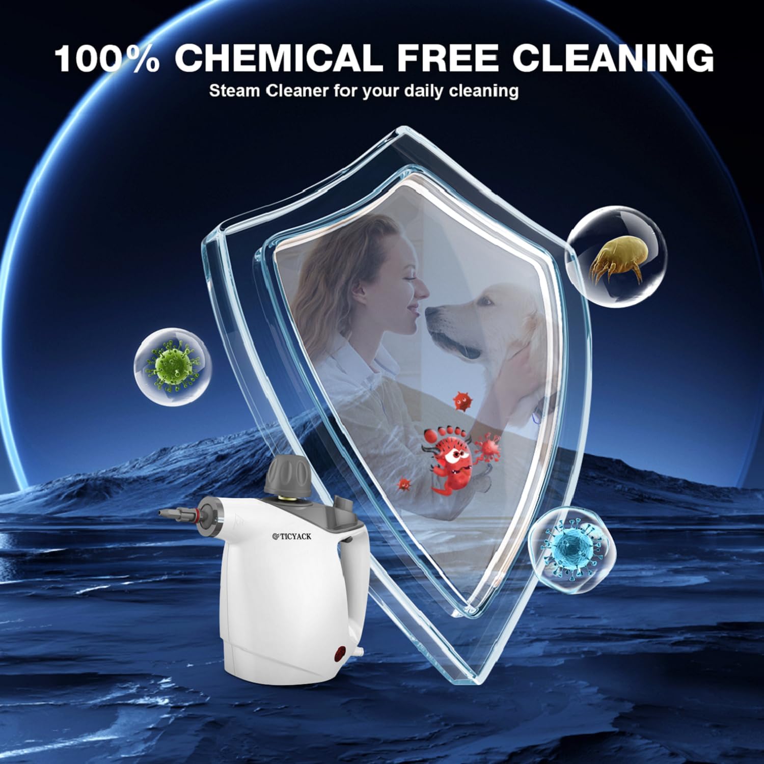 TICYACK Handheld Steam Cleaner - 16 PCS Accessories & Safety Lock - 500ML Capacity for Multi-Surface Deep Cleaning