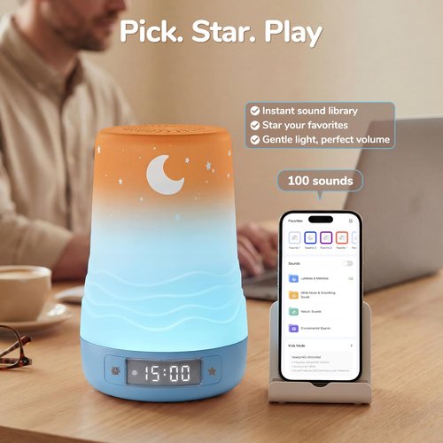 Mewaii White Noise Sound Machine Baby & Adult with Night Light | AI Cry Detection, App Remote Control, 100 Soothing Sounds, Sleep Routine Builder, 360° RGB Kids Nursery Baby Essentials Shower Gift
