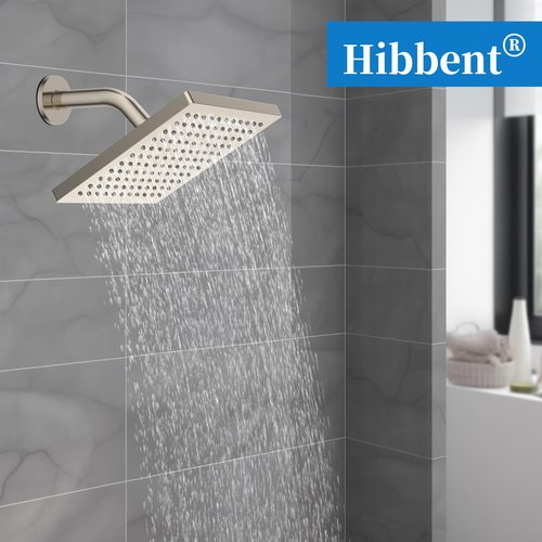 Hibbent cUCPC Certified Metal Shower Head, 8'' High Pressure Rainfall Shower Head, Bathroom Waterfall Shower Heads, High Flow Fixed Showerheads with Adjustable Brass Ball Joint, Brushed Nickel