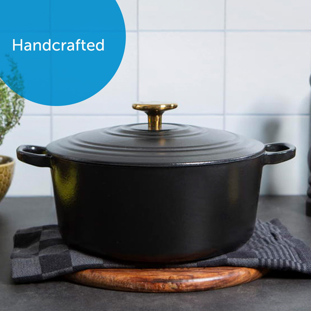 BK Cookware Bourgogne Enameled Cast Iron 4.4QT Dutch Oven, Pitch Black