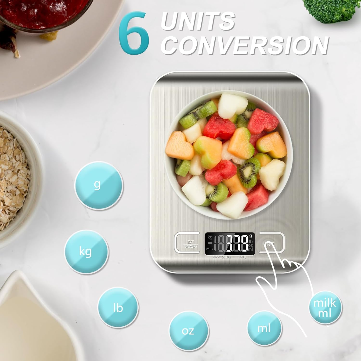 Skiennix Food Scale - 11lb Stainless Steel Digital Kitchen Scale with Tare Function & LCD Display | Perfect for Baking, Cooking, Dieting & Meal Prep