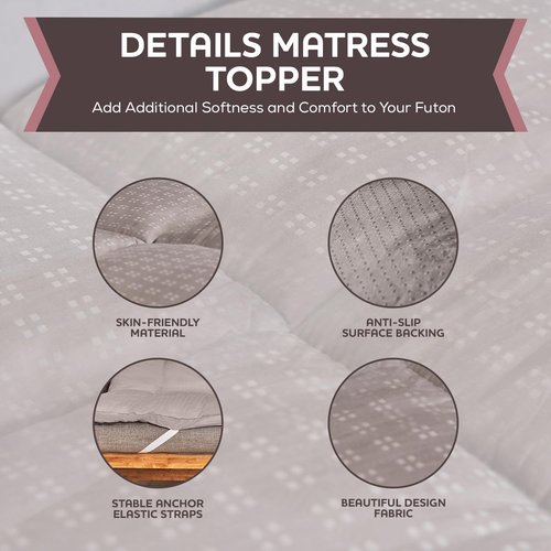 CirclesHome Grey Futon Mattress Toppers with Anti-Slip Anchors - Futon Cover Filled with Plush Down Alternative Fill - Full Size Futon Cover is Soft, Comfortable and Allergy Free (Size: 54 x 75 x 2)