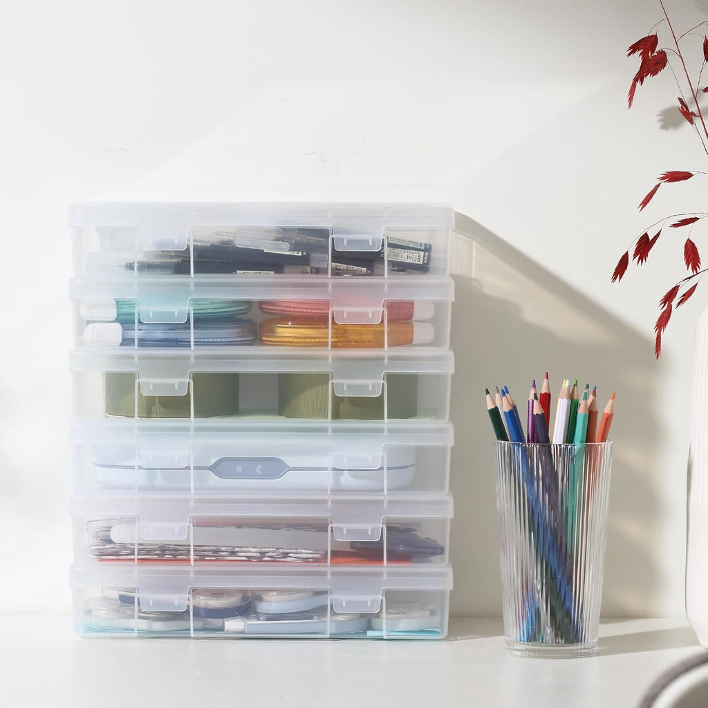 Novelinks Plastic Storage Bins - Stackable Mini Clear Containers with Lids for Organizing (9 Pack)