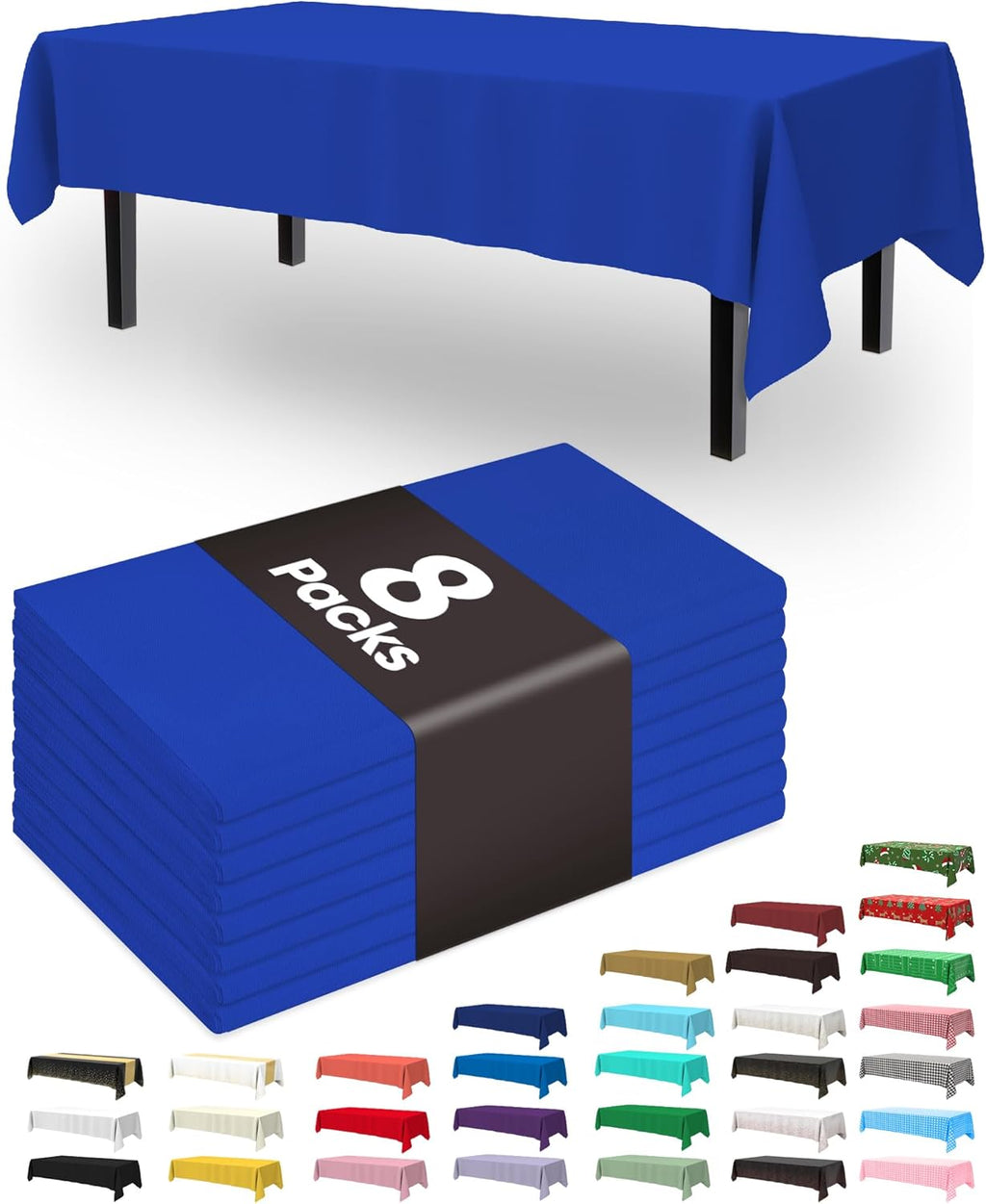 Pureegg Disposable Plastic Table Cloths - 8 Pack, 54 x 108 Inch, Leakproof & Sturdy, Blue for Graduation Party