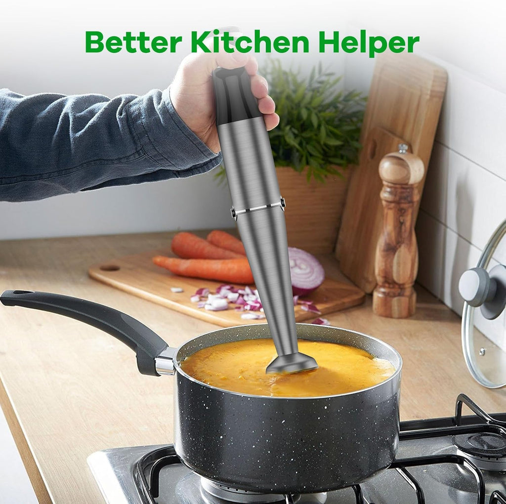 Turelar Immersion Blender - 1100W Handheld Stick Mixer with Variable Speed | Includes Chopper, Whisk & Frother - Black