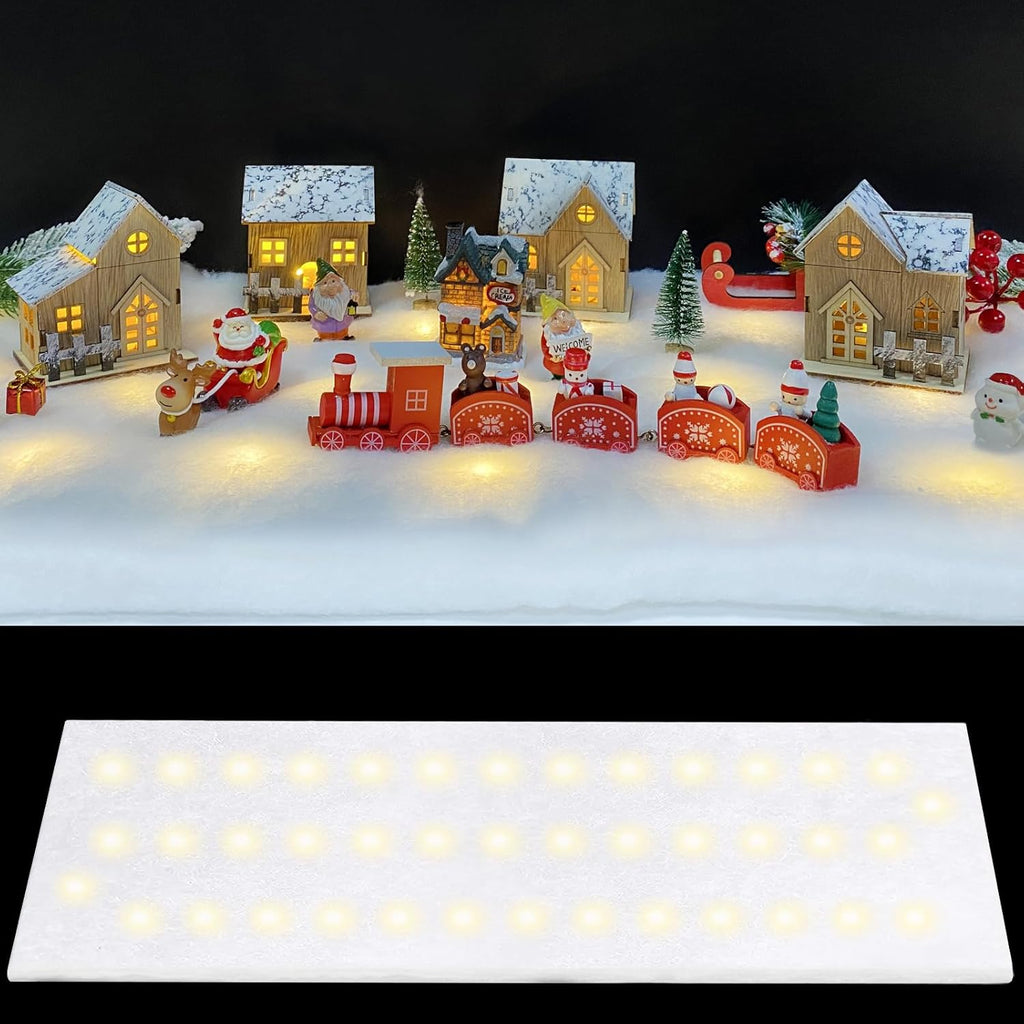 Skiennix Christmas Snow Blanket - 1.3x5.25 Ft Faux Snow Roll with 50 LED Lights | Winter Village Decor