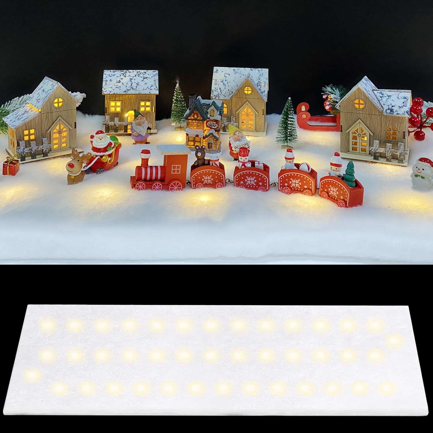 Skiennix Christmas Snow Blanket - 1.3x5.25 Ft Faux Snow Roll with 50 LED Lights | Winter Village Decor