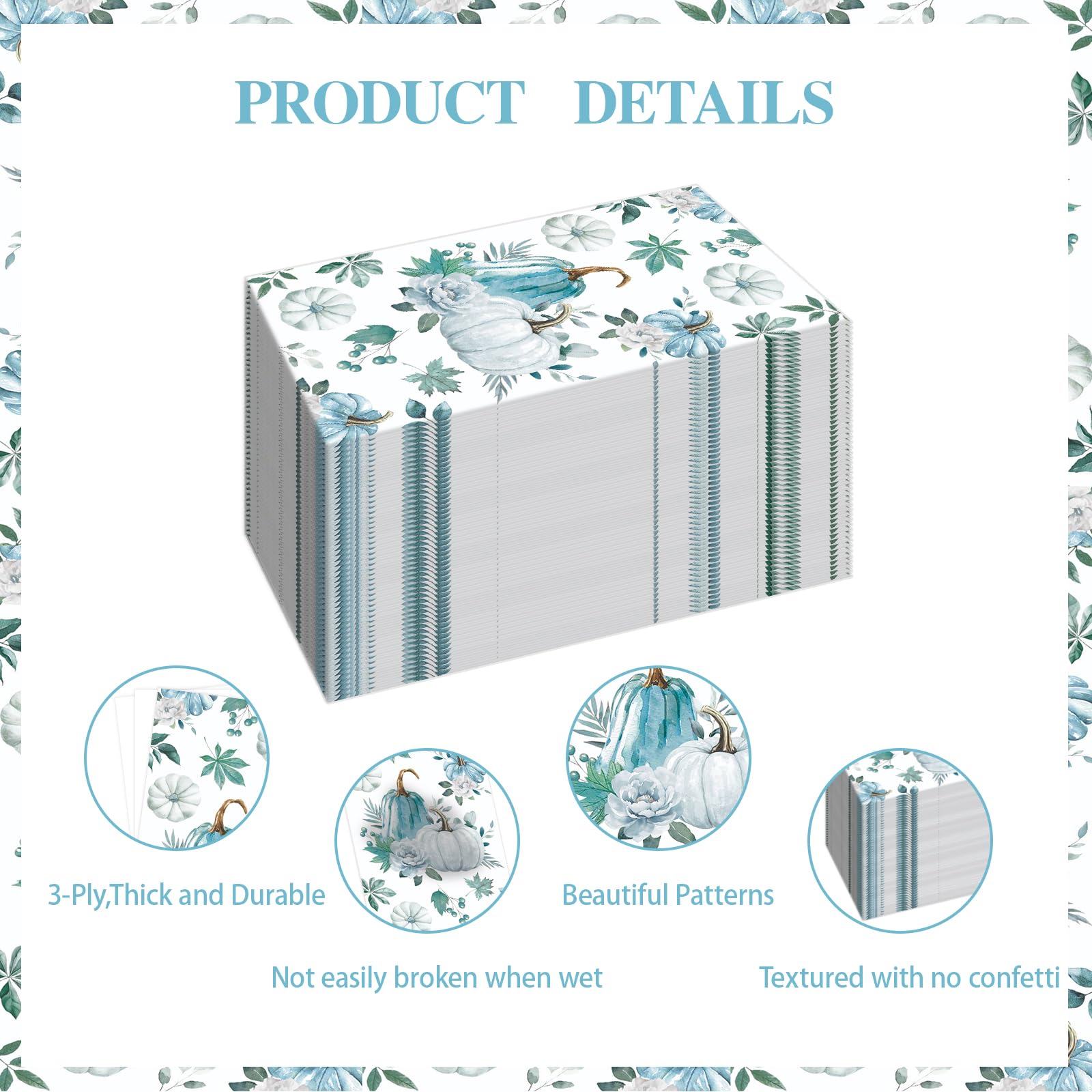 SMUAENSS 100 PCS Thanksgiving Napkin Disposable, Fall Paper Floral Guest Napkins, 3 Ply Boho Napkins Lunch Dinner kitchen Hand Napkin for Autumn Harvest Wedding Birthday Supplies
