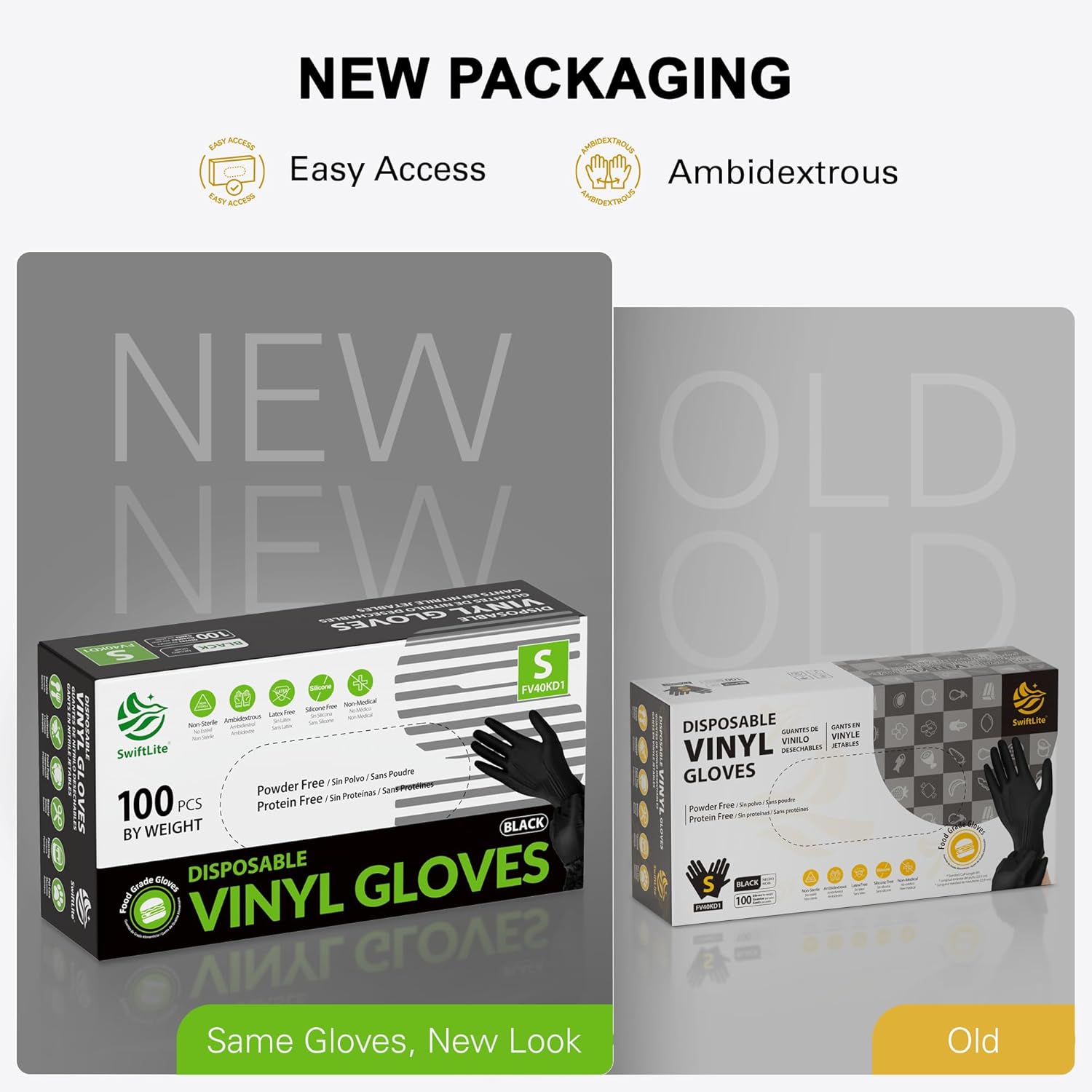 SWIFTLITE Black Vinyl Gloves - Disposable Food Grade, Latex-Free & Powder-Free | Ideal for Cooking & Cleaning