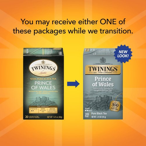 Twinings Prince of Wales Tea – A Light & Velvety Smooth Caffeinated Black Tea, Individually Wrapped Tea Bags, 20 Count (Pack of 4)